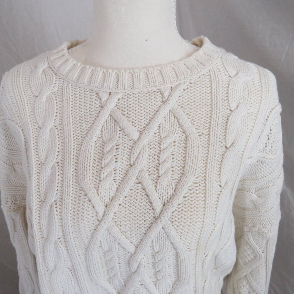 Vintage FIELD GEAR 100% Cotton Cable Knit Sweater | Cream | Made in USA | Size S